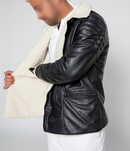 Black and White Leather Jacket for Men