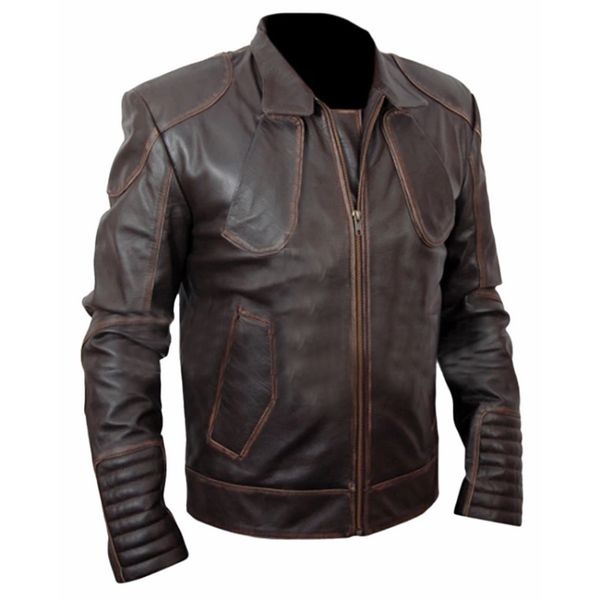 Brown Leather Snow Distressed Jacket