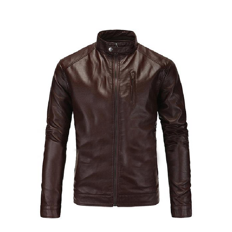 Brown Casual Real Sheep Biker Leather Jacket