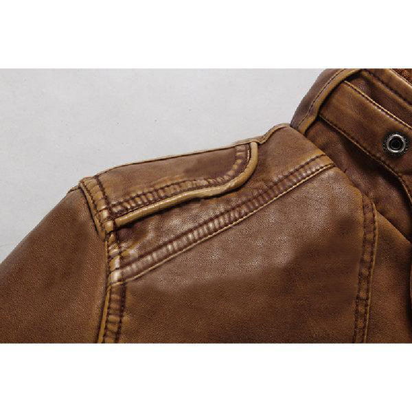 Brown Stand Collar Belt Leather Coat