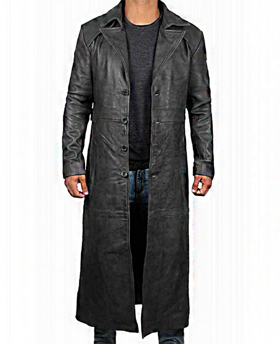 Huntsman black hooded leather trench coat online