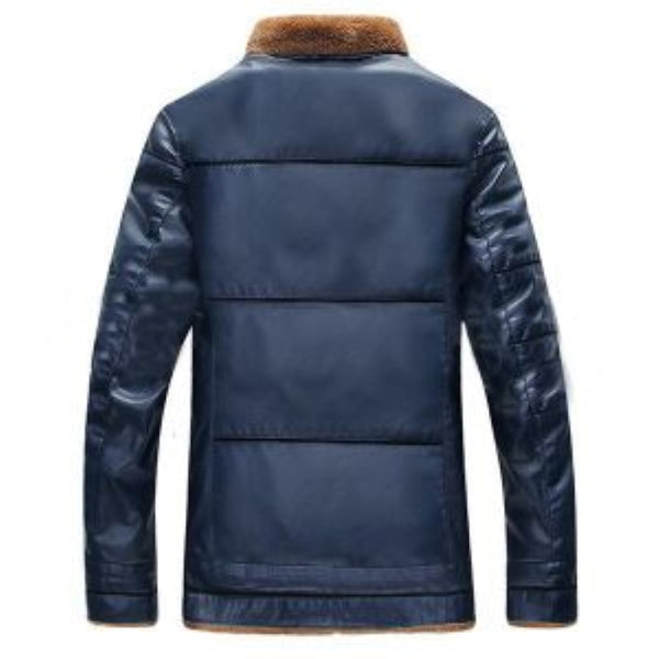 Blue Winter Stand Collar Sheep Leather Jacket