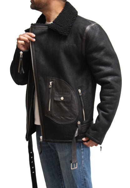 Black strapped Leather Biker Jacket