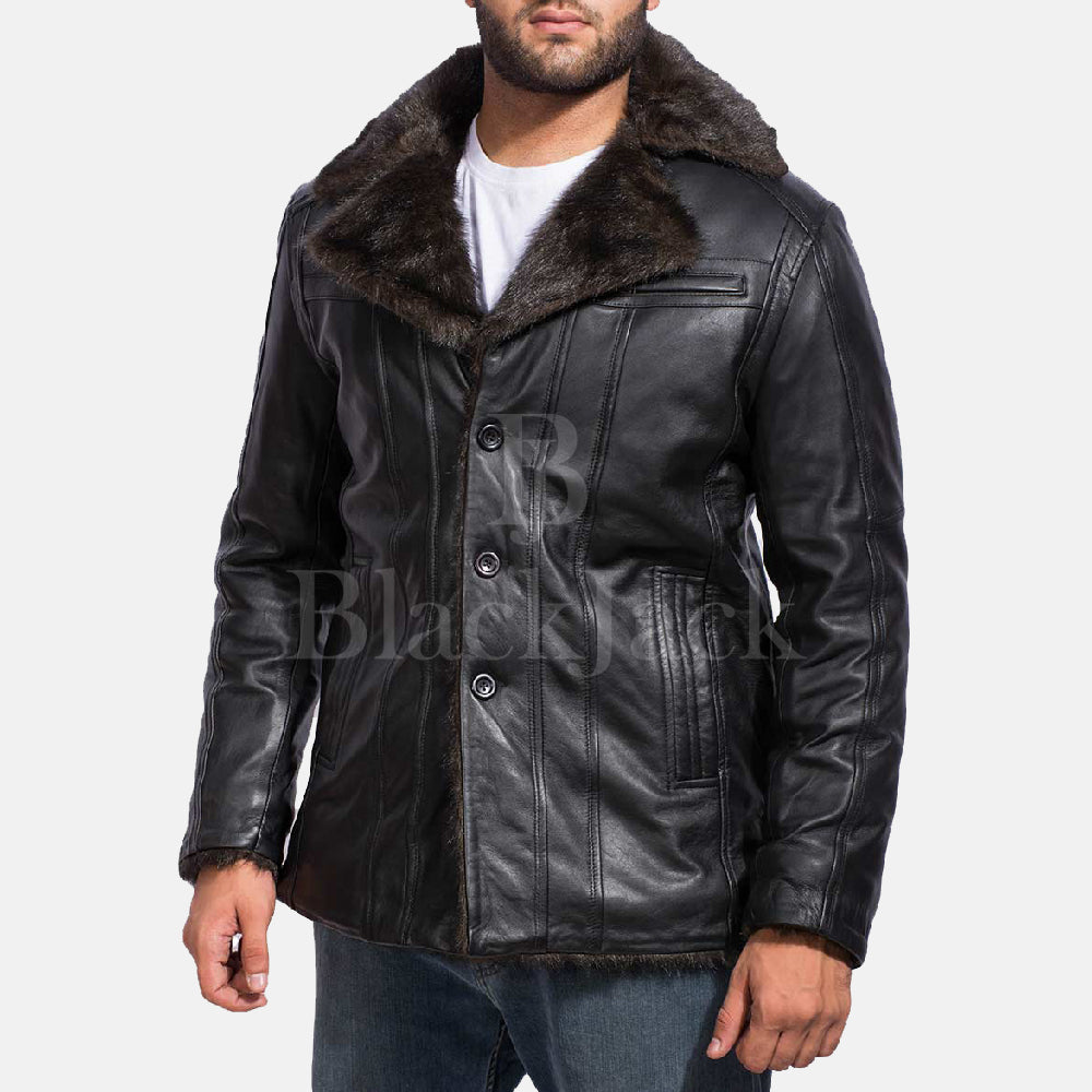 Furcliff black sale leather coat