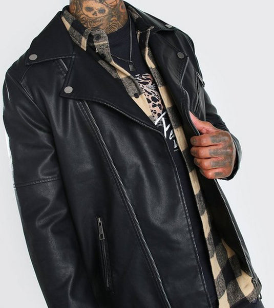 Shining Black Cowhide Leather Jacket