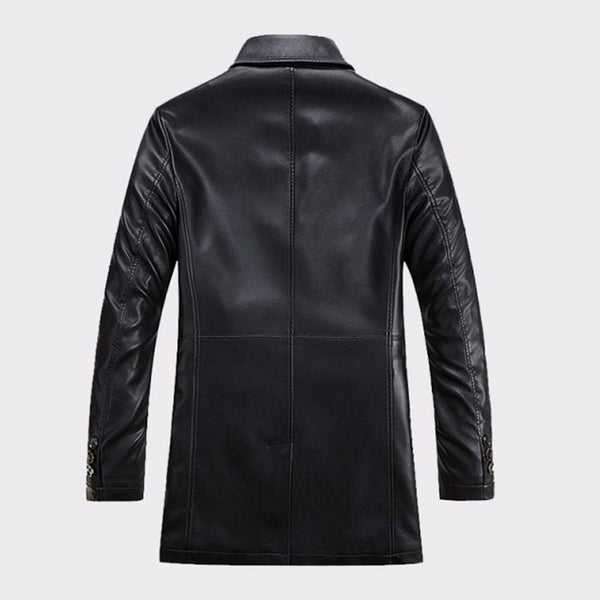 Shiny Black Men’s Business Leather Coat