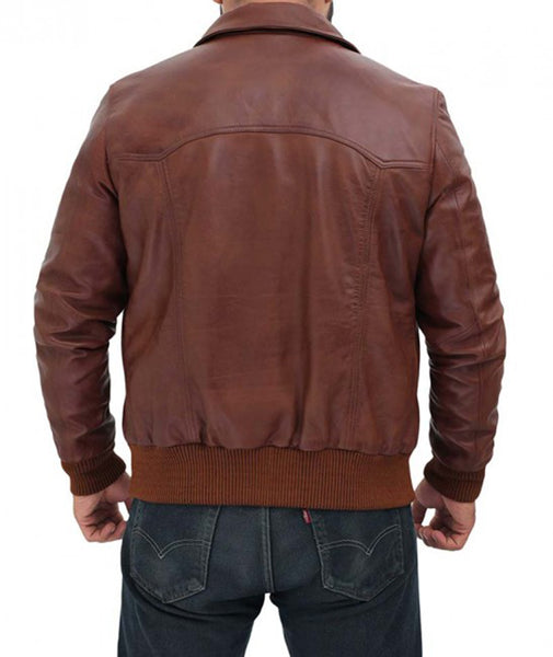 Men Brown Distressed Bomber Leather Jacket