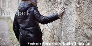 Huntsman Black Hooded Leather Trench Coat