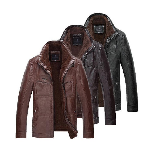 Thicken Fur Stand Collar Leather Jacket