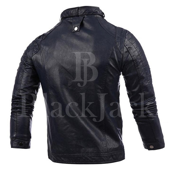 Stylish Collar Button Leather Jacket|BlackJack Leathers 