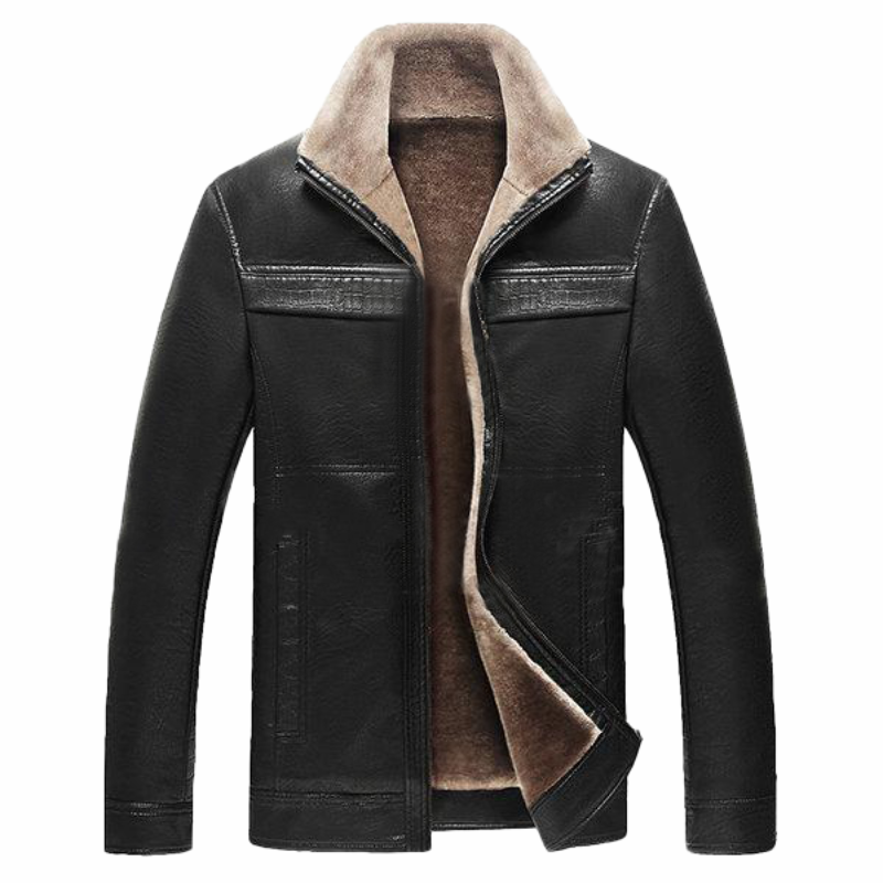 Black Faux Thick Fleece Leather Jacket