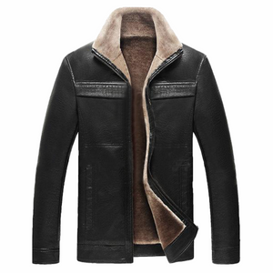 Black Faux Thick Fleece Leather Jacket