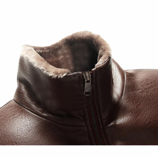 Brown Faux Thick Fleece Leather Jacket