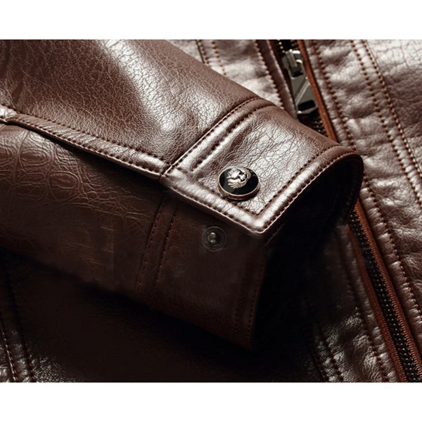 Brown Faux Thick Fleece Leather Jacket