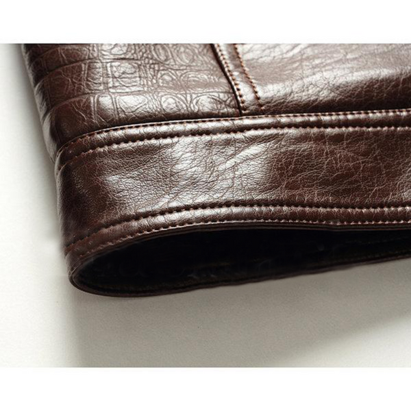 Brown Faux Thick Fleece Leather Jacket