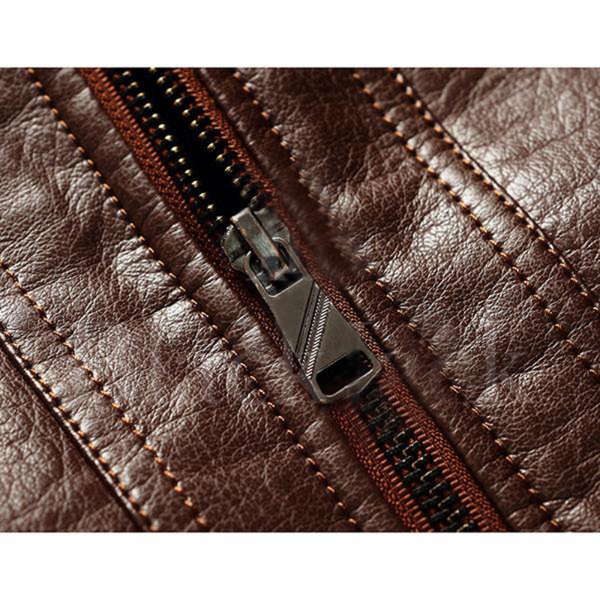 Brown Faux Thick Fleece Leather Jacket