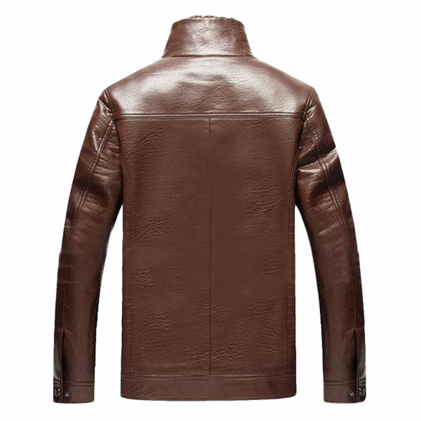 Brown Faux Thick Fleece Leather Jacket