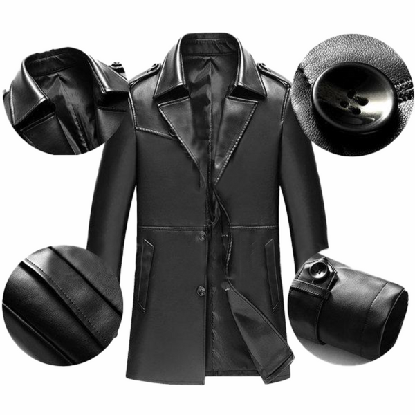 Black Business Epaulets Leather Jacket