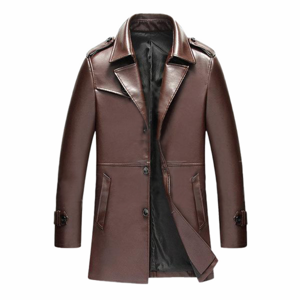Brown Business Epaulets Leather Jacket