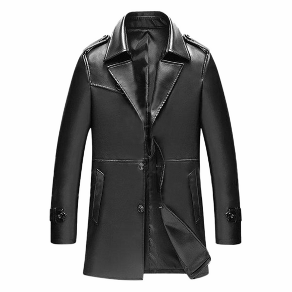 Black Business Epaulets Leather Jacket