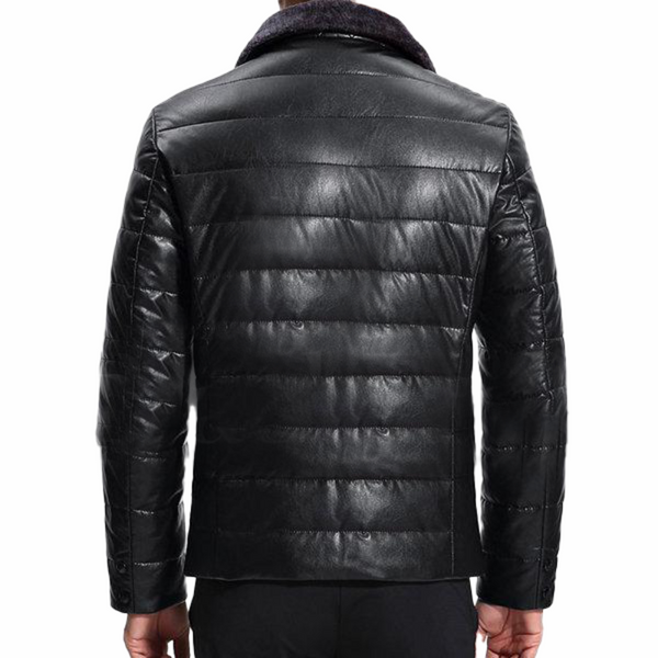 Black Casual Rib Cuffs Windproof Leather Jacket