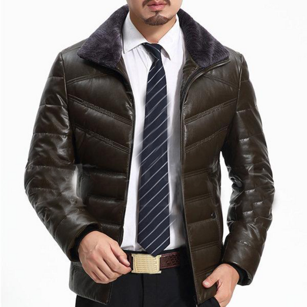 Grey Casual Rib Cuffs Windproof Leather Jacket