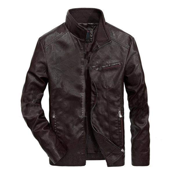 Khaki Stylish Zipper Pockets Leather Jacket
