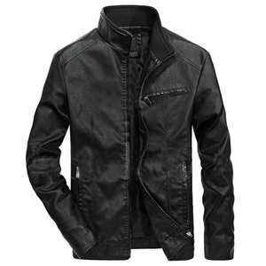 Black Stylish Zipper Pockets Leather Jacket