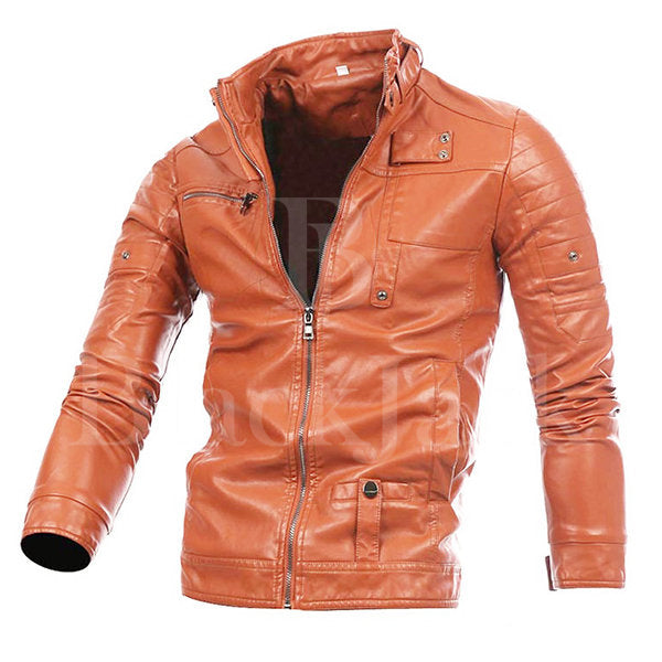 Stylish Collar Button Leather Jacket|BlackJack Leathers 