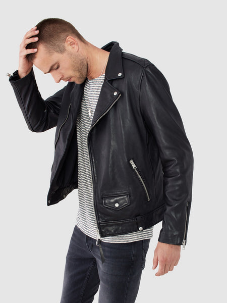 Lapel Collar Black Leather Jacket For Men