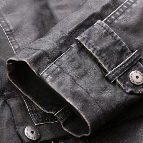 Black Patchwork Multi Pockets Leather Jacket
