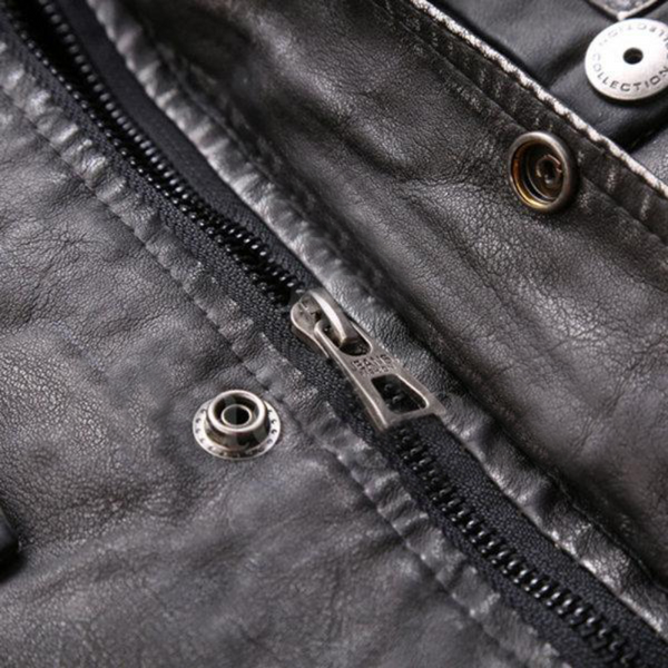 Black Patchwork Multi Pockets Leather Jacket