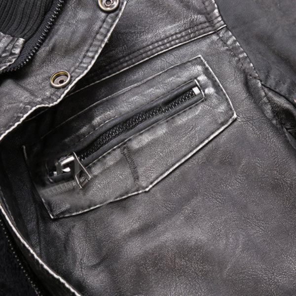 Black Patchwork Multi Pockets Leather Jacket