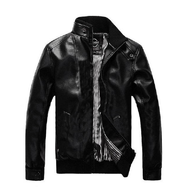 Black Slim Fit Biker Jacket For Men