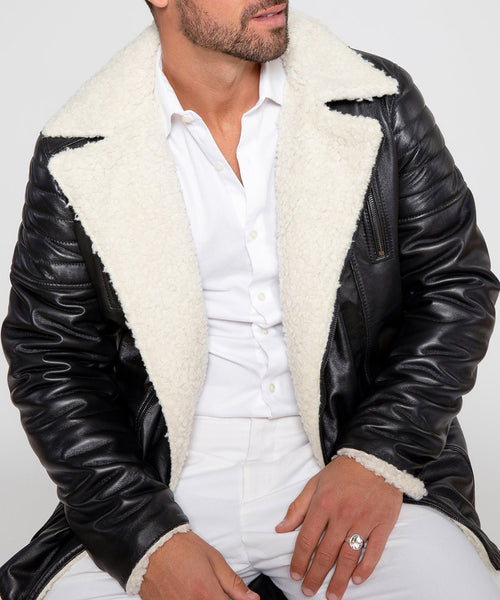 Black and White Leather Jacket for Men