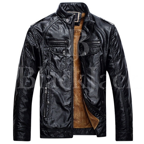 Multi Pockets Epualets Leather Jacket|BlackJack Leathers 