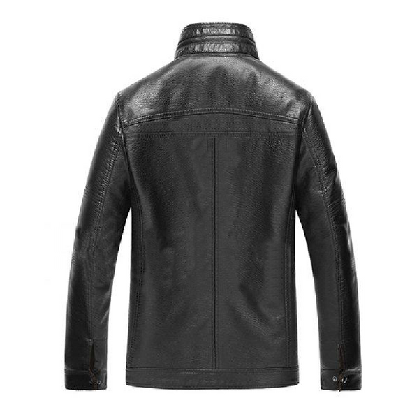Black Thicken Fur Stand Collar Leather Jacket