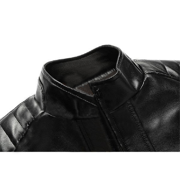 Black Camouflage Stand Collar Leather Jacket