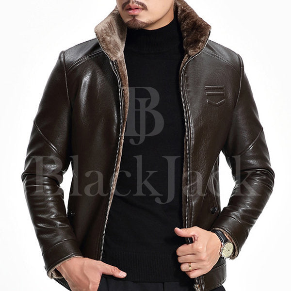 Stand Collar Shinny Leather Jacket|BlackJack Leathers 