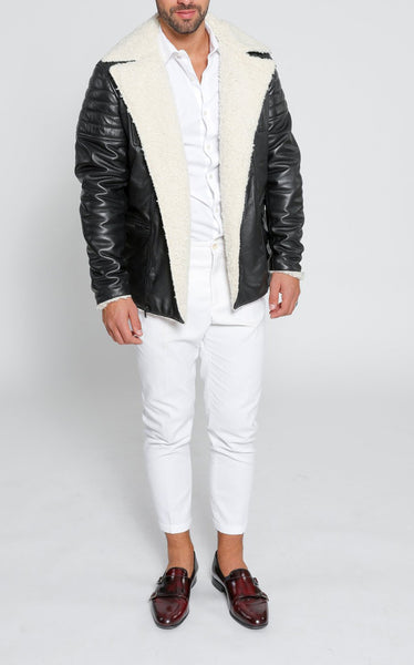 Black and White Leather Jacket for Men