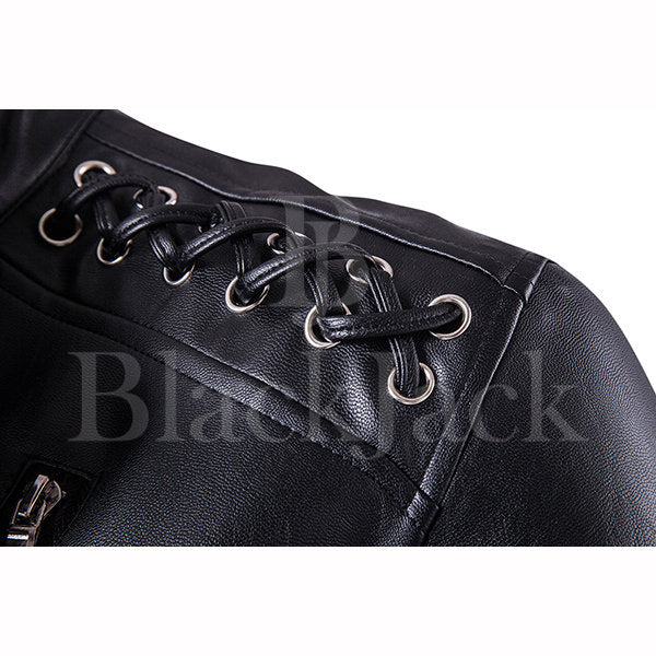 Button Stand Collar Leather Jacket|BlackJack Leathers 