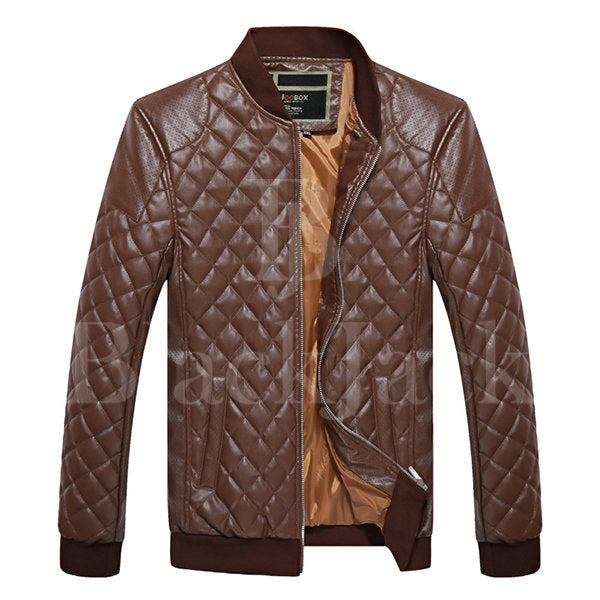 Vintage Diamond Pockets Leather Jacket