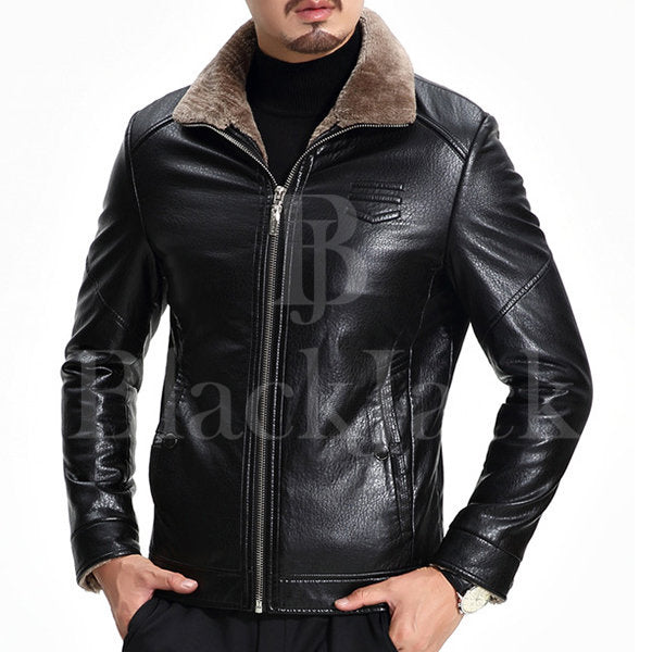 Stand Collar Shinny Leather Jacket|BlackJack Leathers 