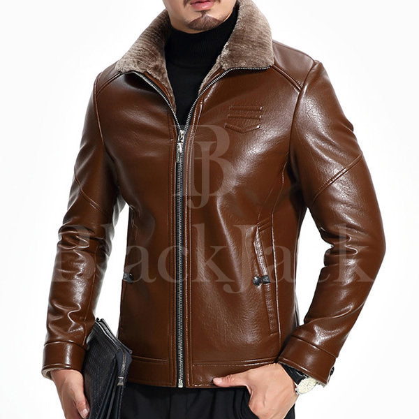 Stand Collar Shinny Leather Jacket|BlackJack Leathers 