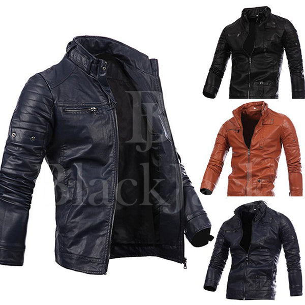 Stylish Collar Button Leather Jacket|BlackJack Leathers 