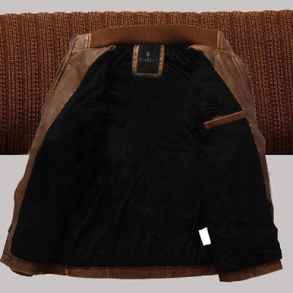 Brown Stand Collar Belt Leather Coat