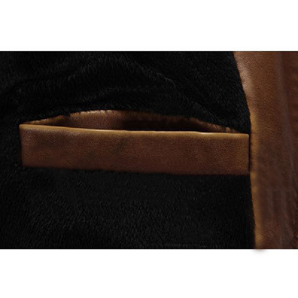 Brown Stand Collar Belt Leather Coat