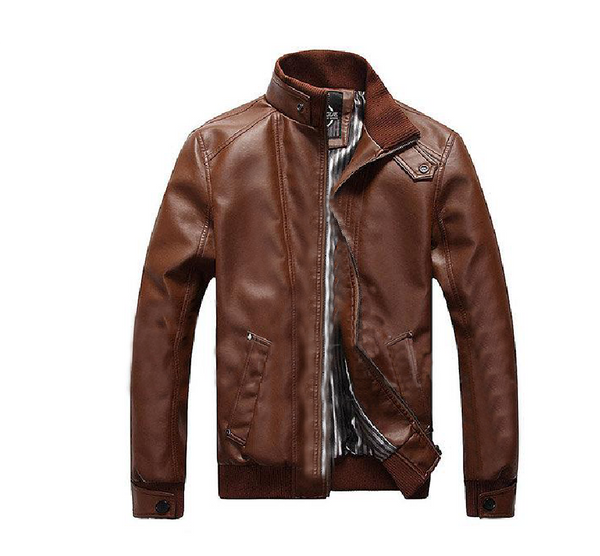 Brown Slim Fit Biker Jacket For Men