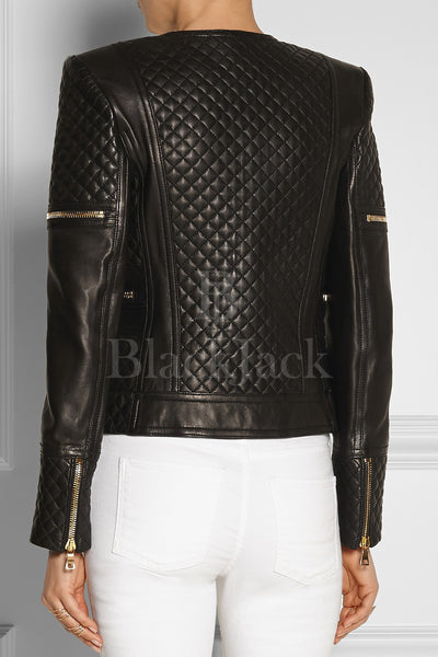 Diamond Slim fit Quilted Leather Jacket