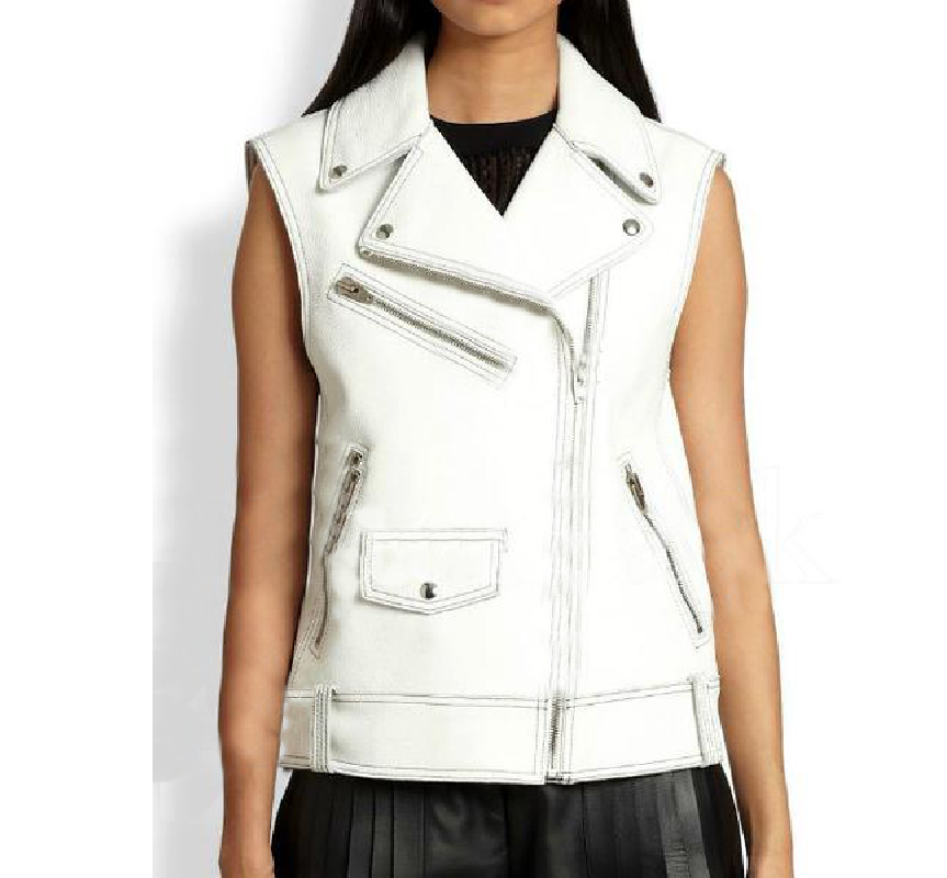 White Vest Biker Leather Jacket